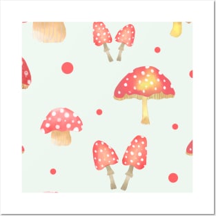 Red mushroom pattern Posters and Art